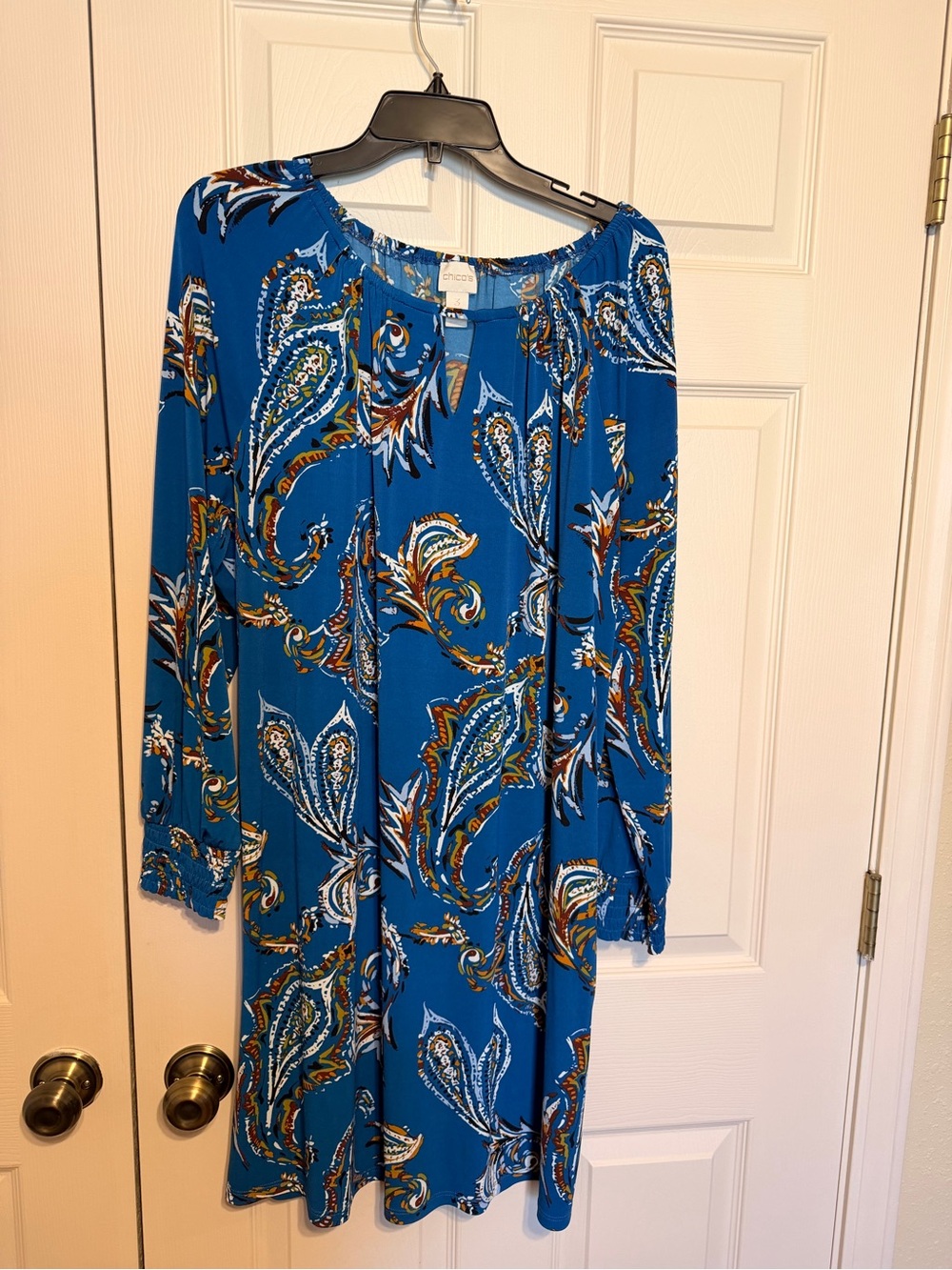 Chico's Teal Blue Paisley Long-Sleeve Dress